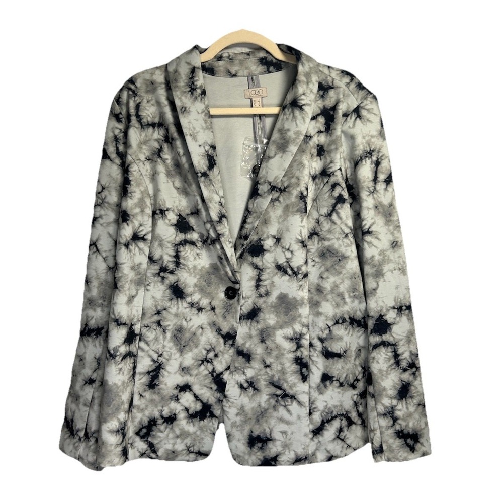 New‎ Logo Lori Goldstein Blazer Women's Large Black Marble Print Preppy Stretch